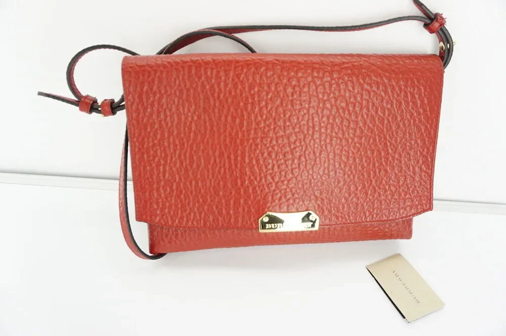Burberry Large Langley Red Leather Clutch Crossbody Bag SG Grain Shoulder